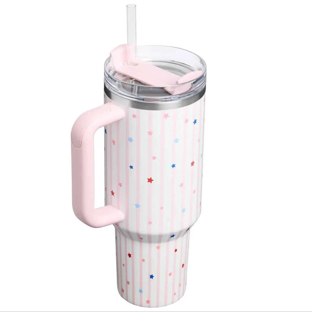 40 oz Stainless Steel H2.0 FlowState Quencher Tumbler Pink Starry Stripes